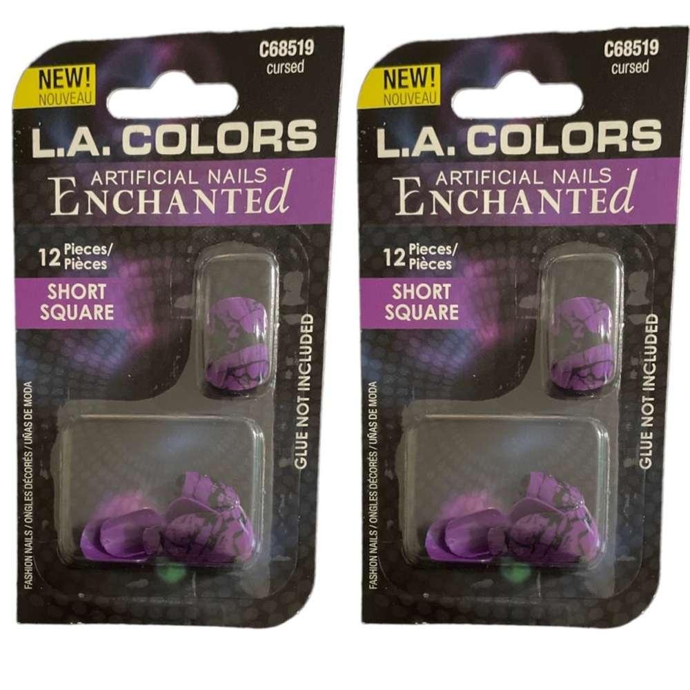 L.A. Colors ENCHANTED Cursed Halloween Short Square Artificial Nails, 2 Pack NWT
